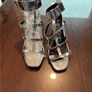 Calvin Klein Metallic Silver Strappy Heels